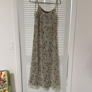 Rafaella whimsical vintage Sage Green with Cream and Pink Floral Maxi Dress